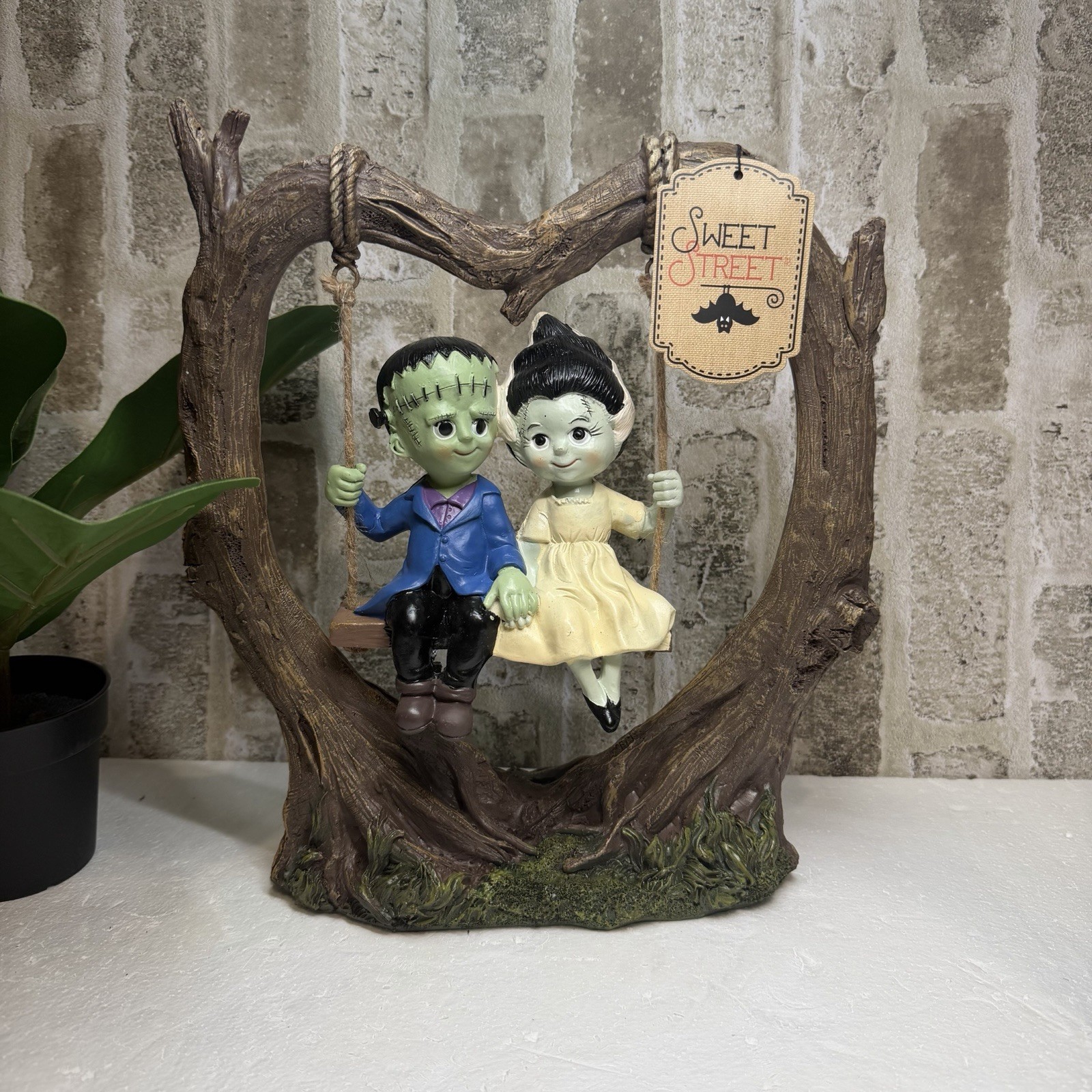 VIRAL Sweet Street Frankenstein & Bride on Heart Shaped Tree Swing Halloween
