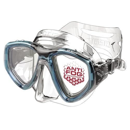 SEAC Clear Silicone Diving Mask, Anti-Fog Low Volume Snorkel Mask, Aquamarine