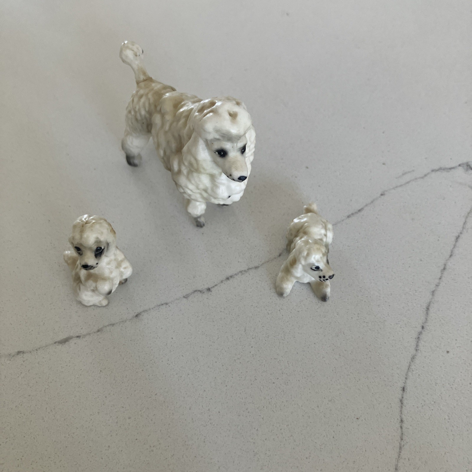 vintage 3-piece set of white bone china or porcelain poodle figurines