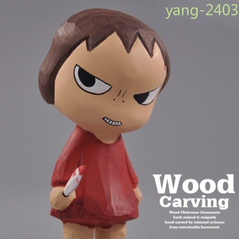 Yoshitomo Nara Wood Carving Figure Collectible Tabletop Statue Christmas Gift