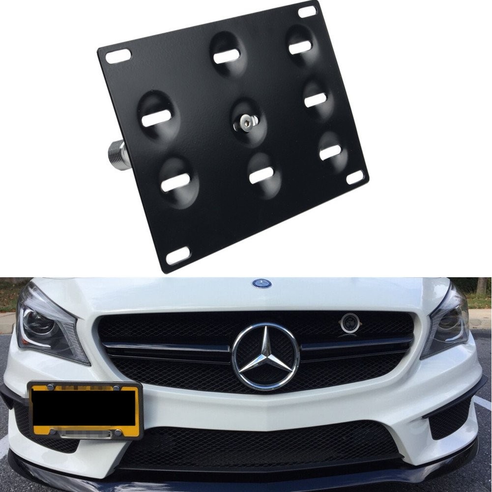 Front Bumper Tow Hook License Plate Mount Bracket Bolt on No Drill Relocator ...