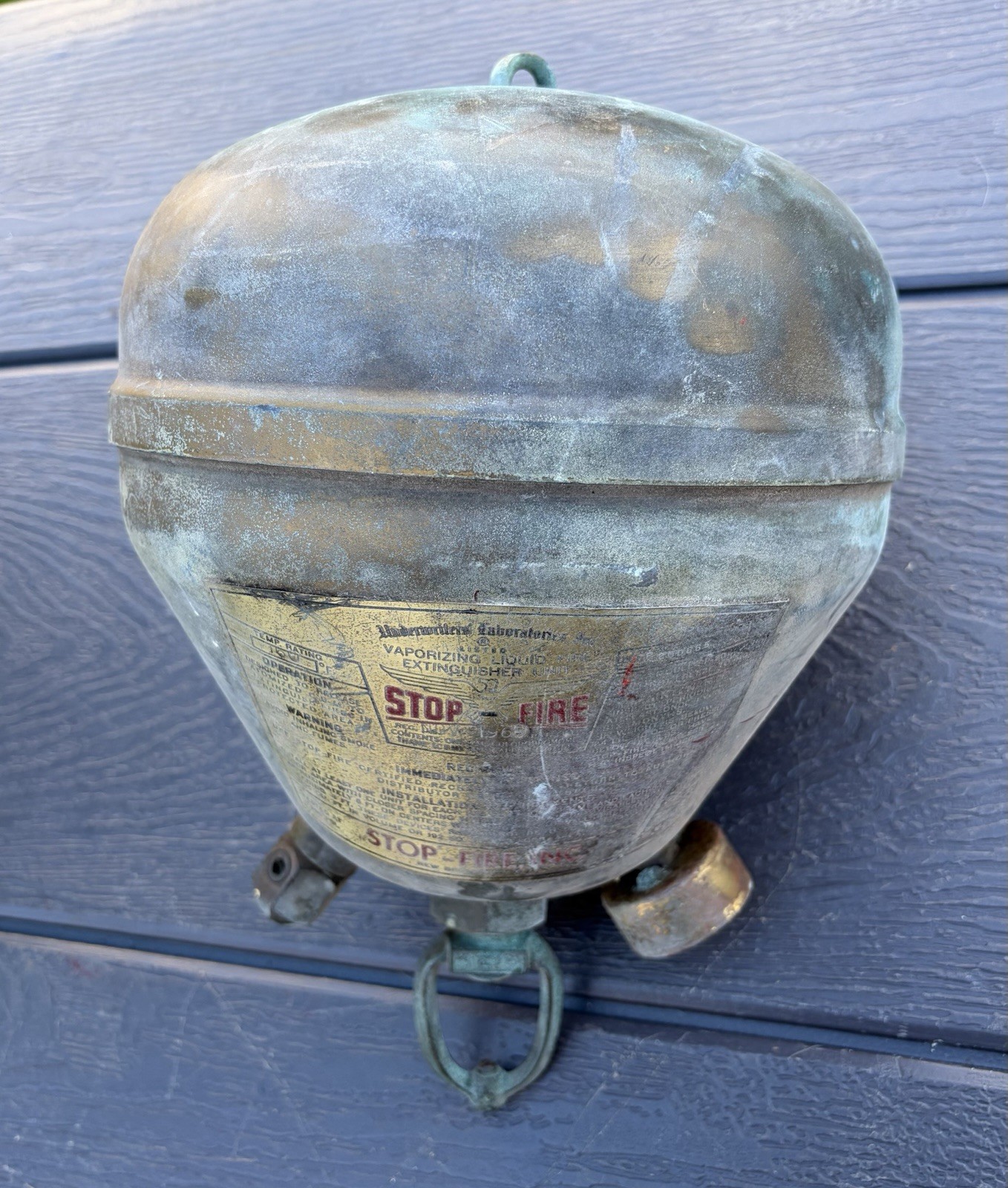 Old Vintage **EMPTY** Stop Fire Beehive Brass Hanging Fire Extinguisher EMPTY