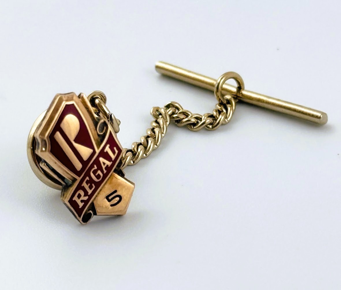 Regal Motor Car Company 10K GF Gold Filled Tie Tack Chain Red Enamel Lapel Pin