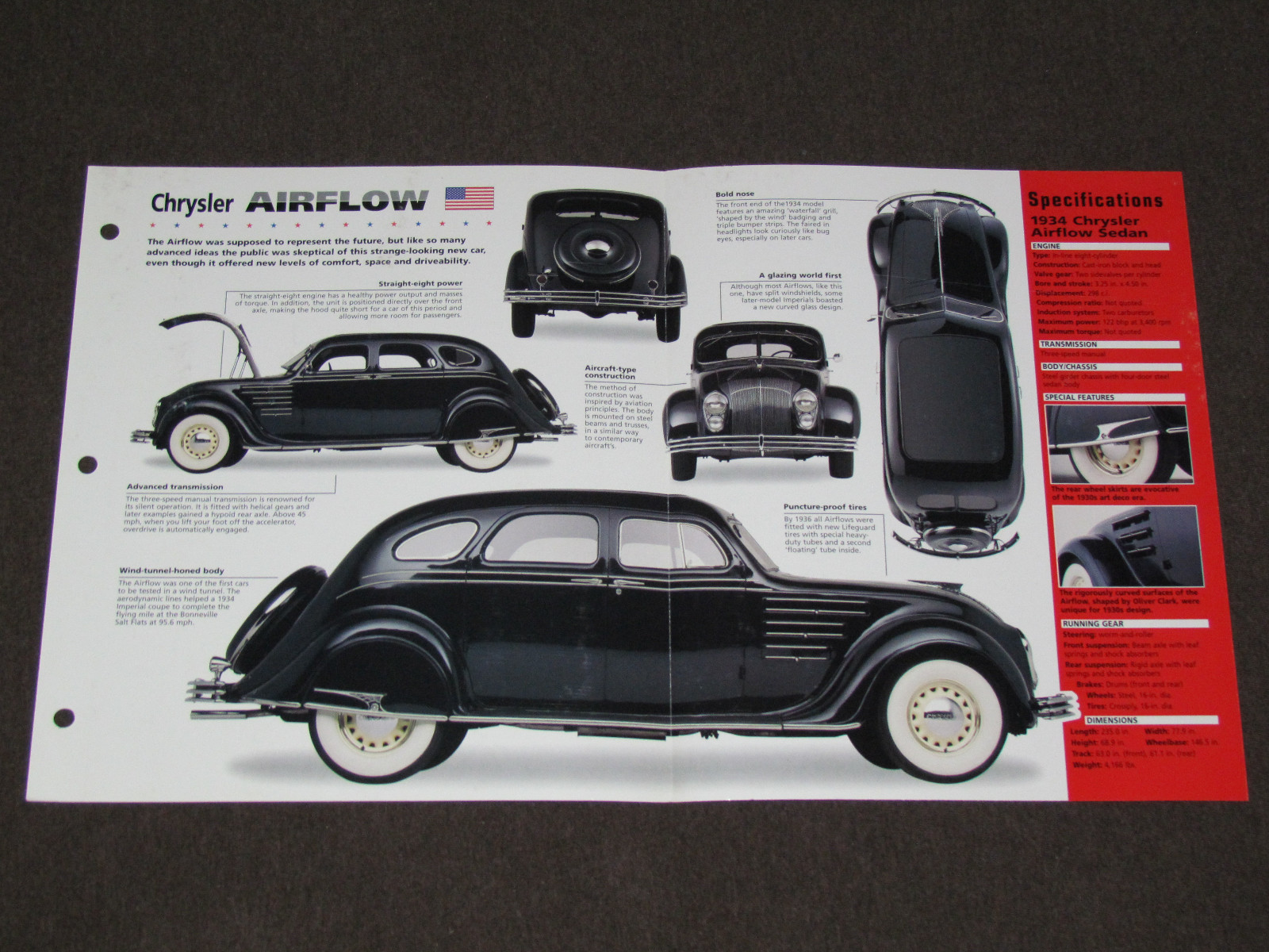 1934-1937 CHRYSLER AIRFLOW SPEC SHEET BROCHURE PHOTO BOOKLET