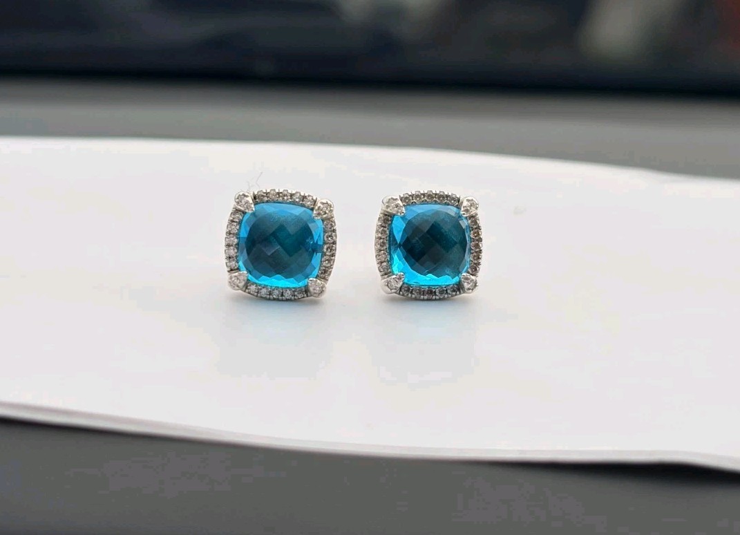 David'Yurman 925 Sterling Silver Châtelaine stud earrings blue topaz pavé bezel David'Yurman 925 Sterling Silver Châtelaine stud earrings blue topaz pavé bezel