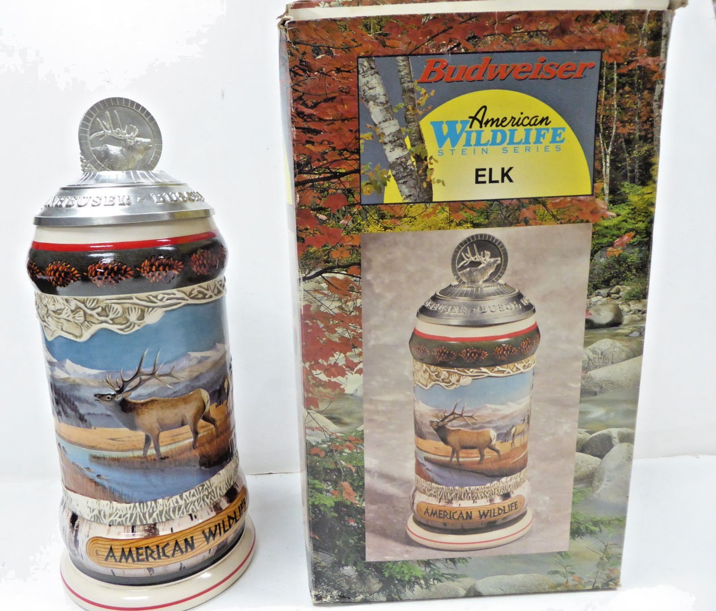 2003 Budweiser American Wildlife Series ELK Beer Stein CS556 Ceramart Lidded Box 2003 Budweiser American Wildlife Series ELK Beer Stein CS556 Ceramart Lidded Box