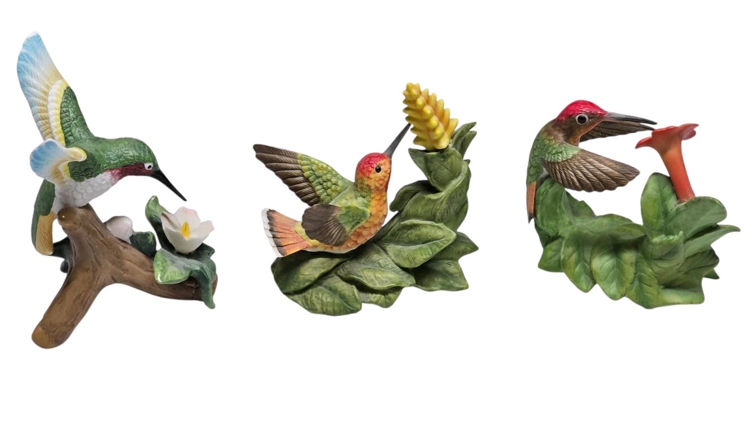 Vtg 90s Bronson Collectibles Hummingbird Figurine Set Of 3 Porcelain Cottagecore