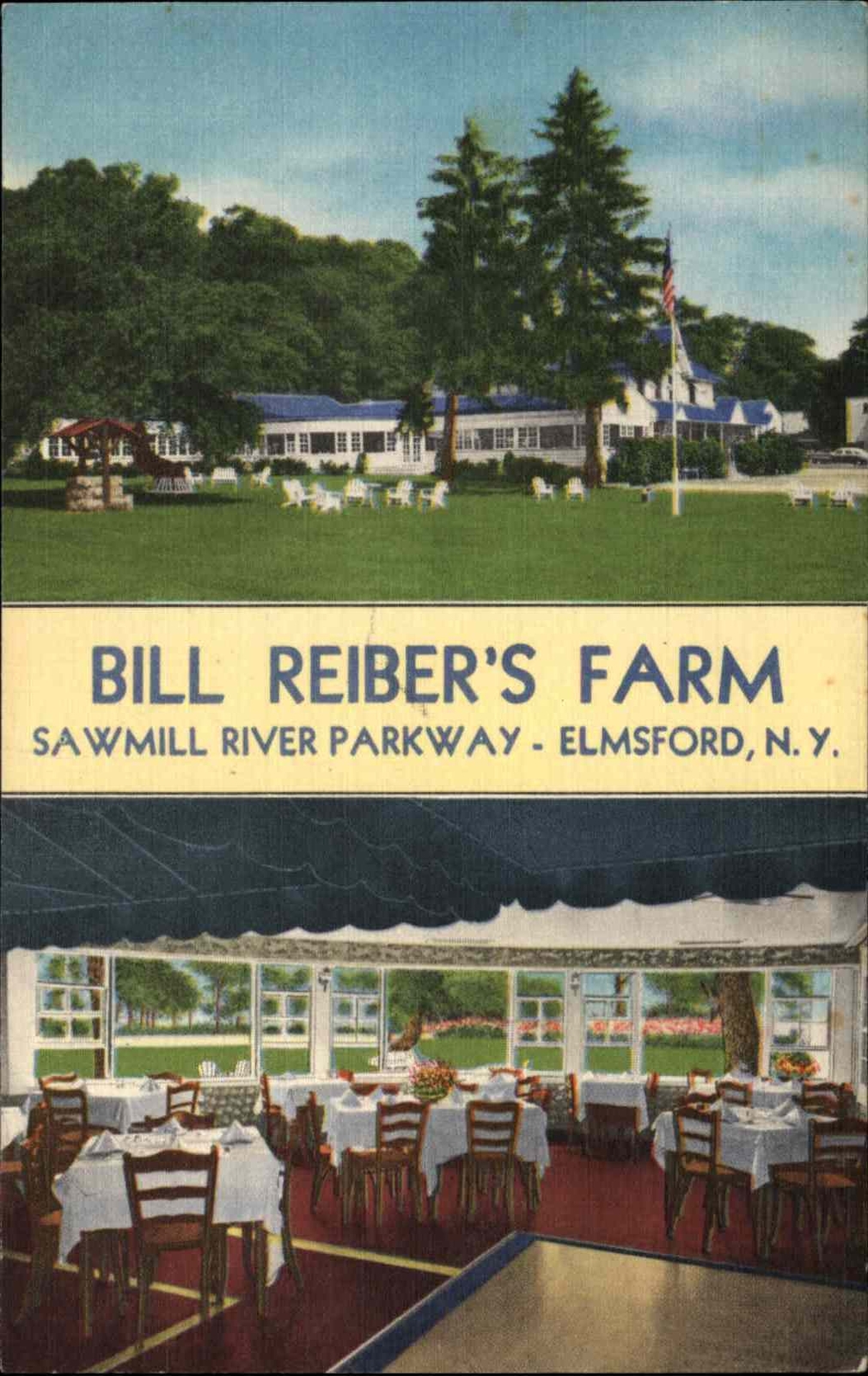 Elmsford New York Bill Reiber\'s Farm Restaurant Linen Vintage Postcard