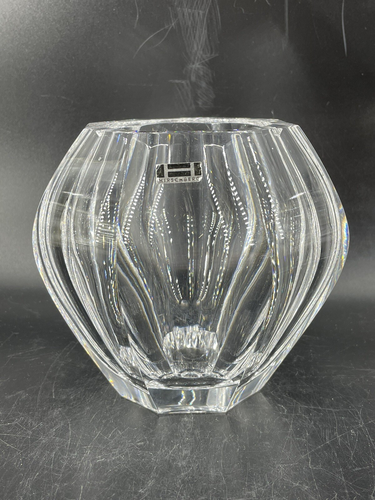 Hirschberg Art Glass Clear Vase Germany Vintage 70’s With Sticker