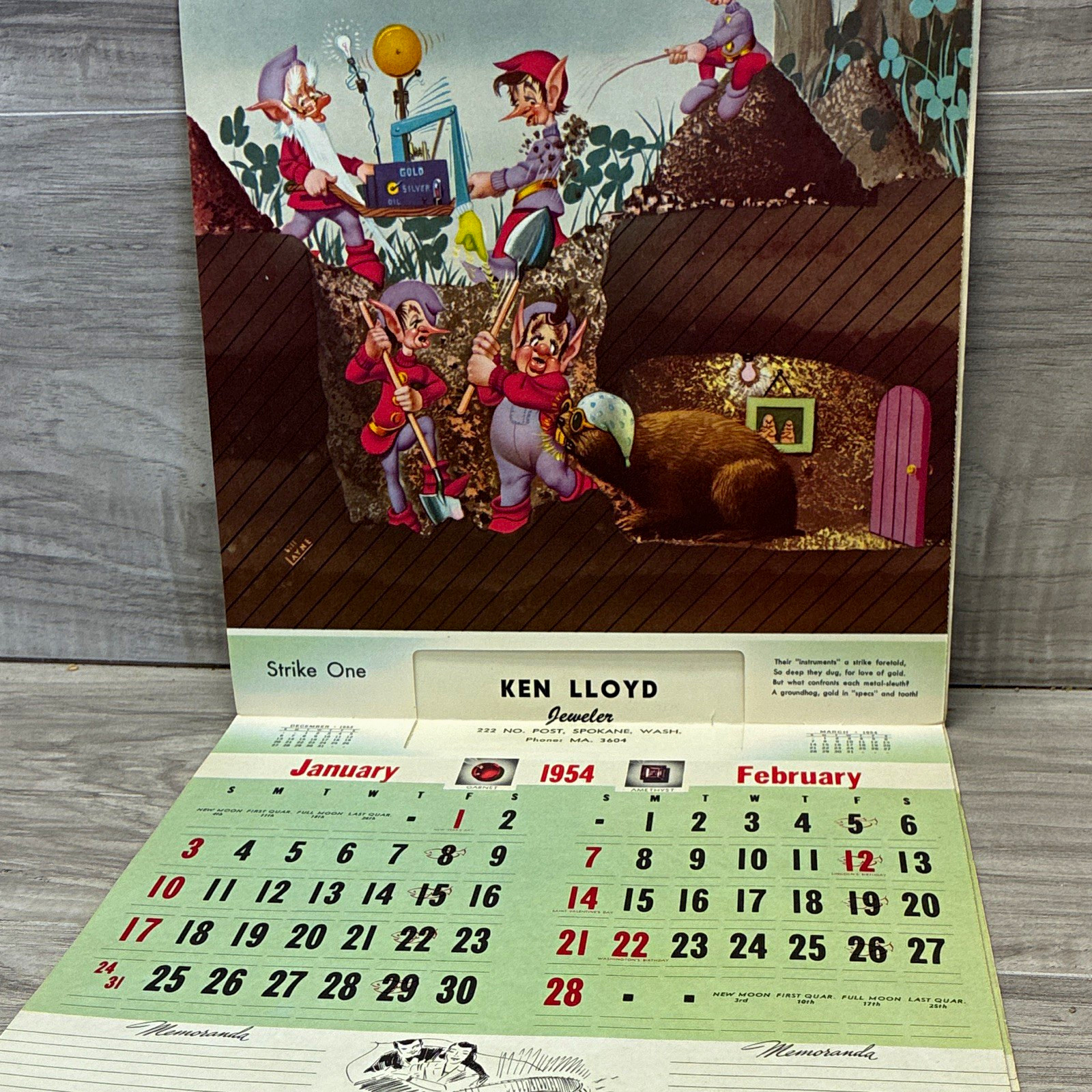 Ken Lloyd Jeweler 1954 Advertising Calendar Multicolor Collectible with Elves Ken Lloyd Jeweler 1954 Advertising Calendar Multicolor Collectible with Elves