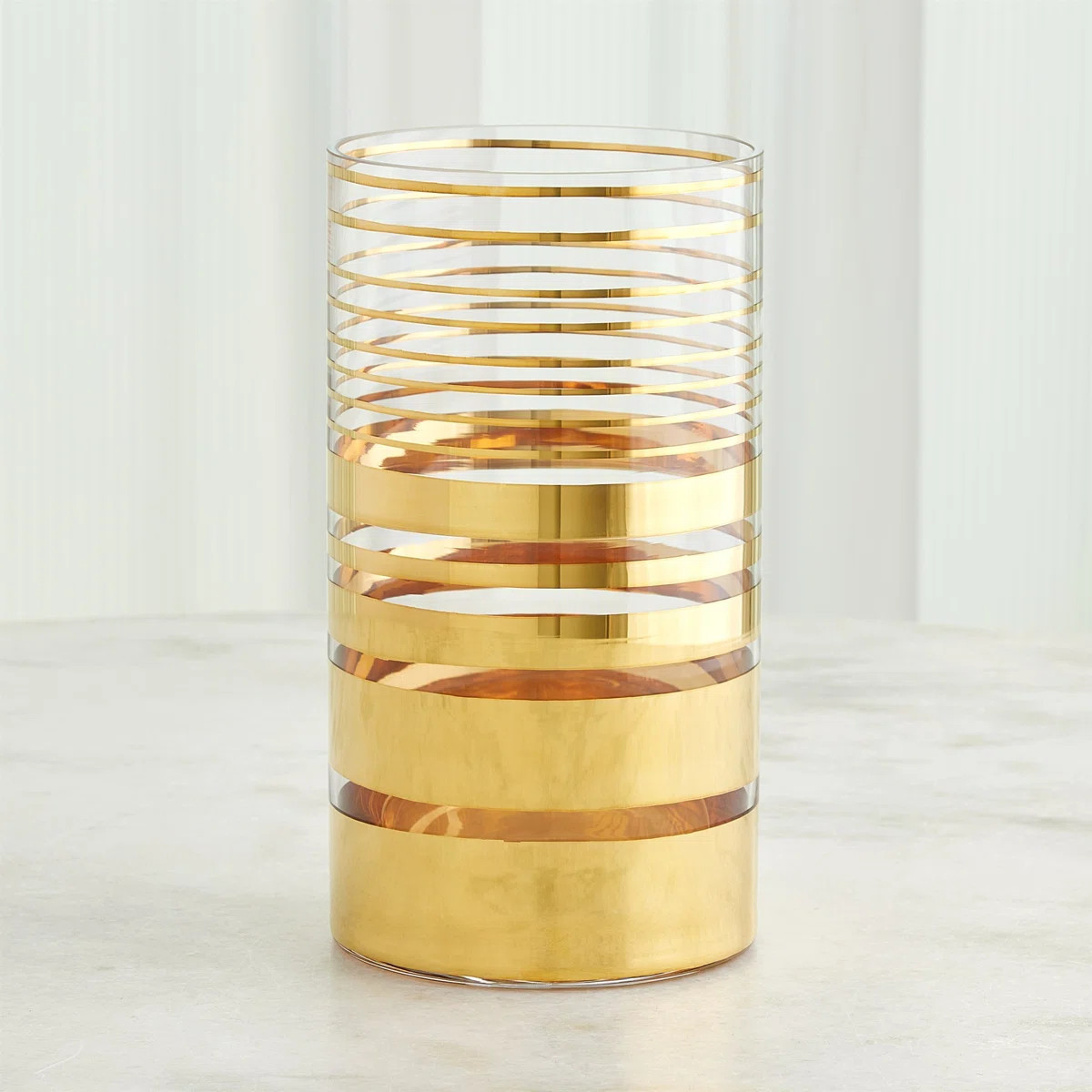 Shimmering Handcrafted Gold Clear Glass Cylinder Table Vase 13 x 7 x 7