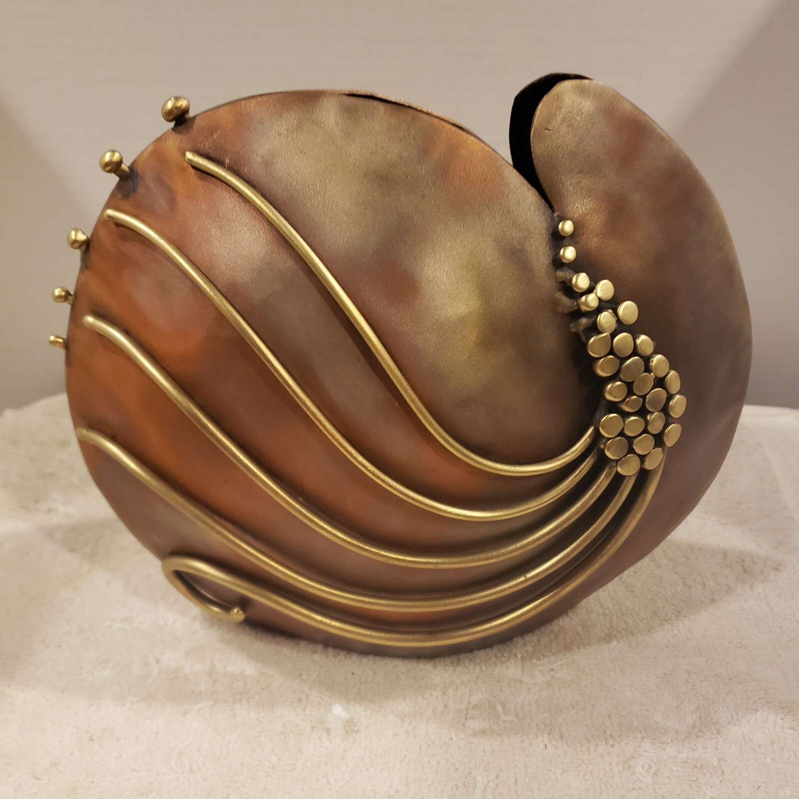 Thomas Yano Signed  MCM Vase Copper Brass Metal Sculpted Rare Stunning 7.5\