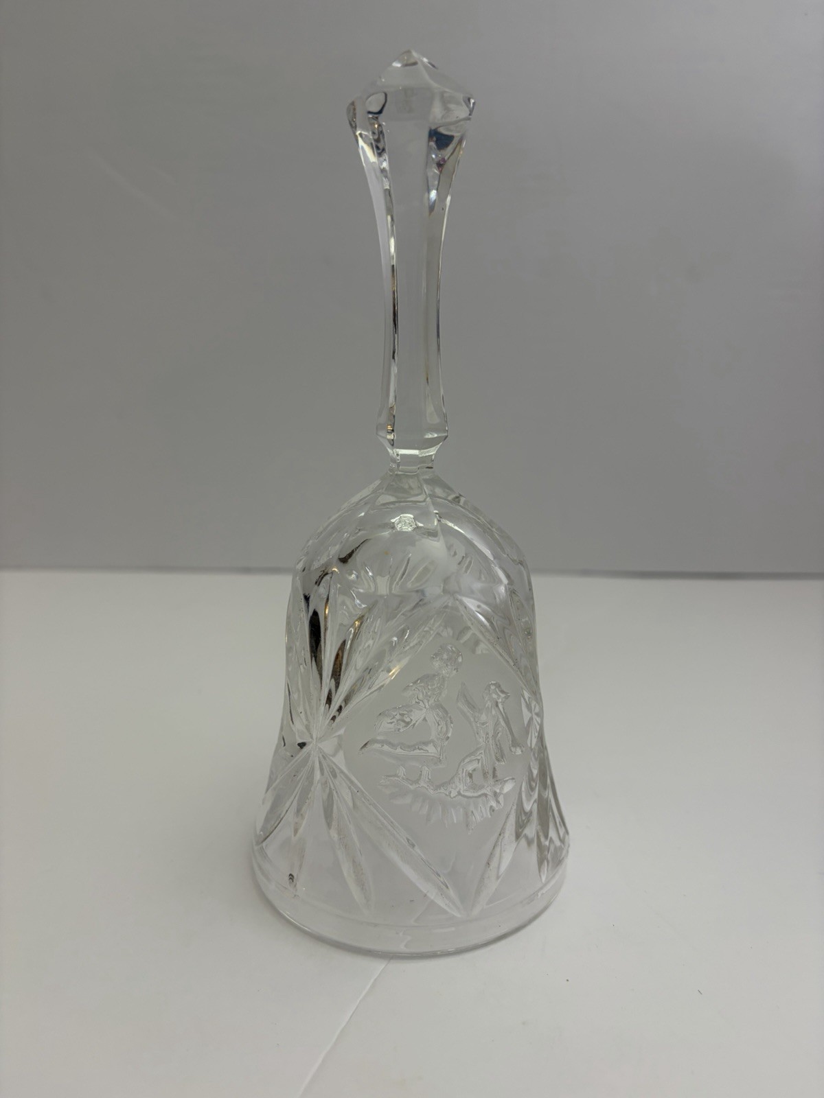 AS-IS Vintage Lead Crystal Hand Bell - Jack & Jill Etched Pattern - 7.25