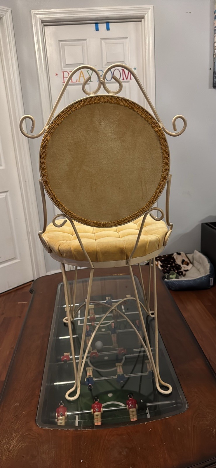 Vintage 1950s Yellow Upholstered Vanity Boudoir Chair By Teena