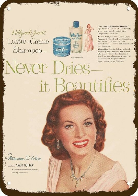 1955 MAUREEN O'HARA & Lustre-Creme Vintage-Look DECORATIVE REPLICA METAL SIGN