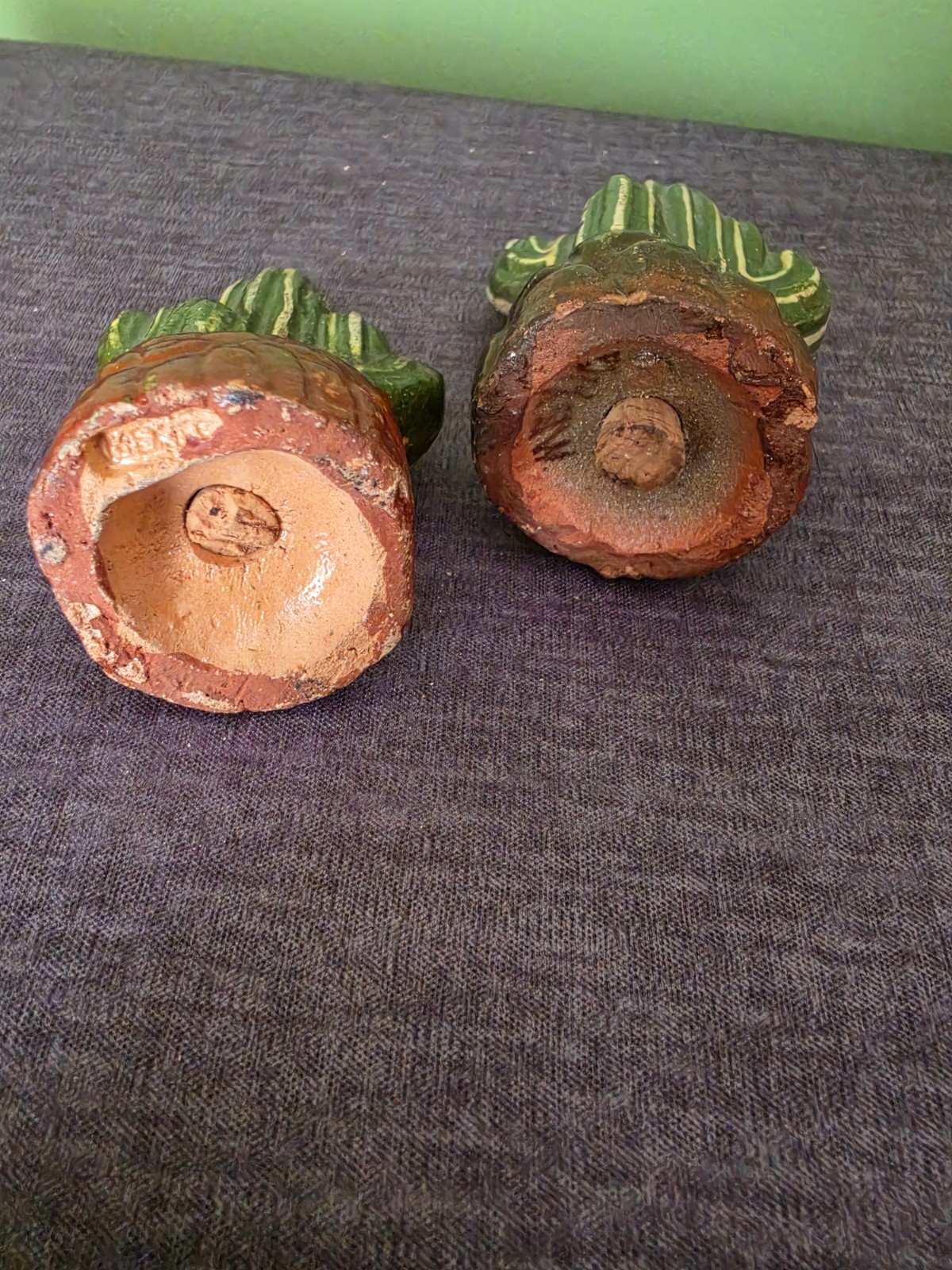 Vintage Cactus Salt & Pepper Shaker Set Ceramic Green/Brown Small made in mexico