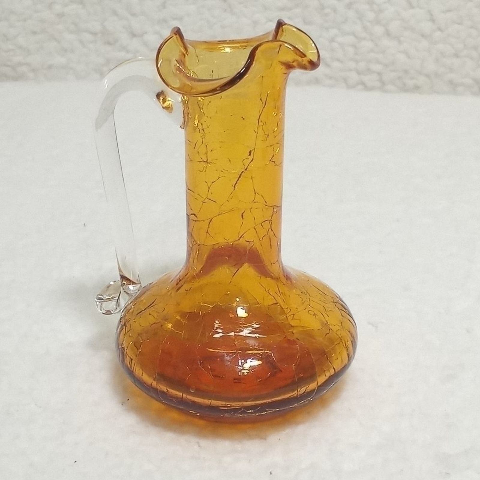 Vintage Amber Crackle Glass Pitcher Hand Blown