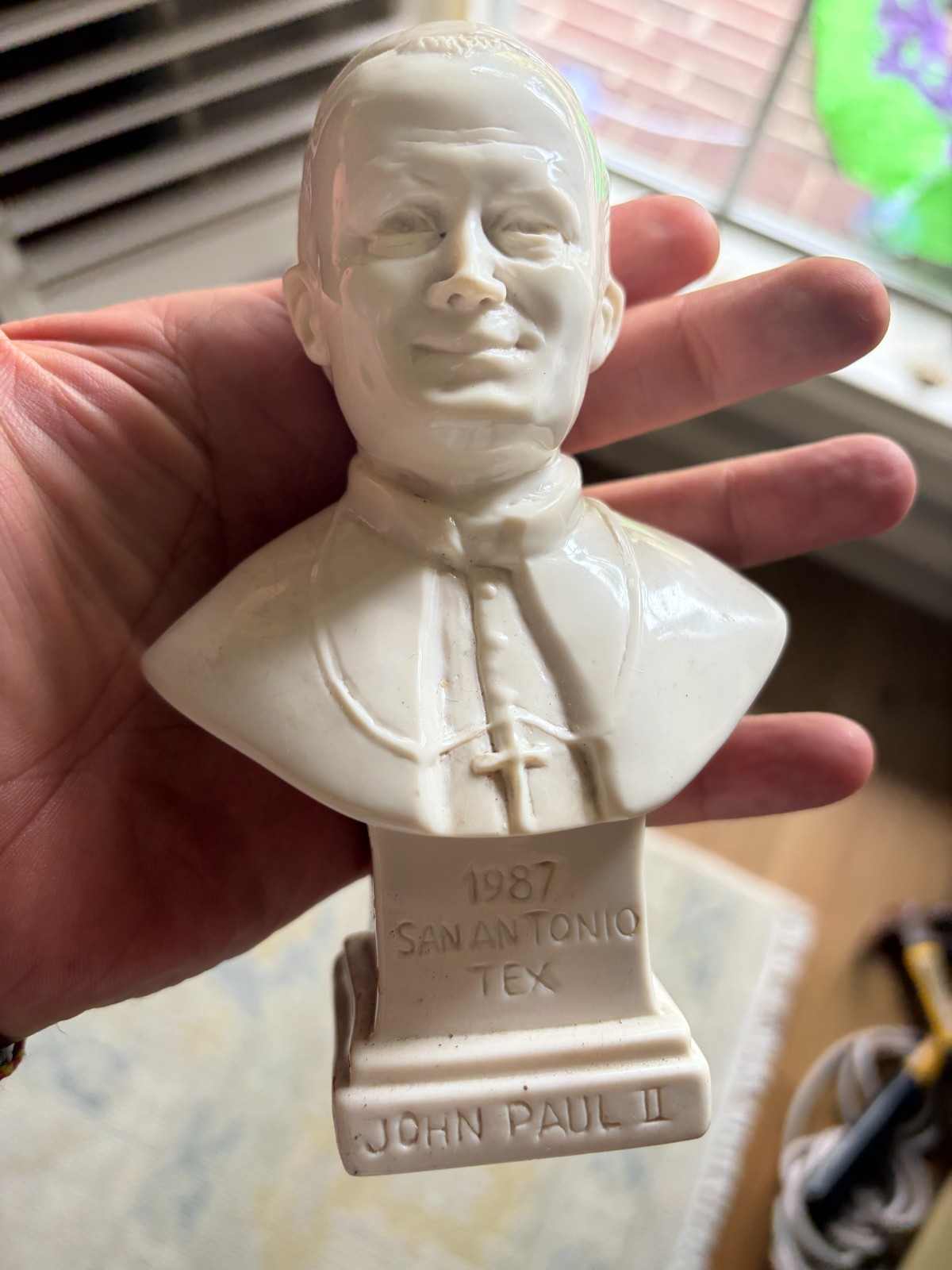 Vintage 1987 Pope John Paul II Bust San Antonio Texas Papal Visit Signed Art 