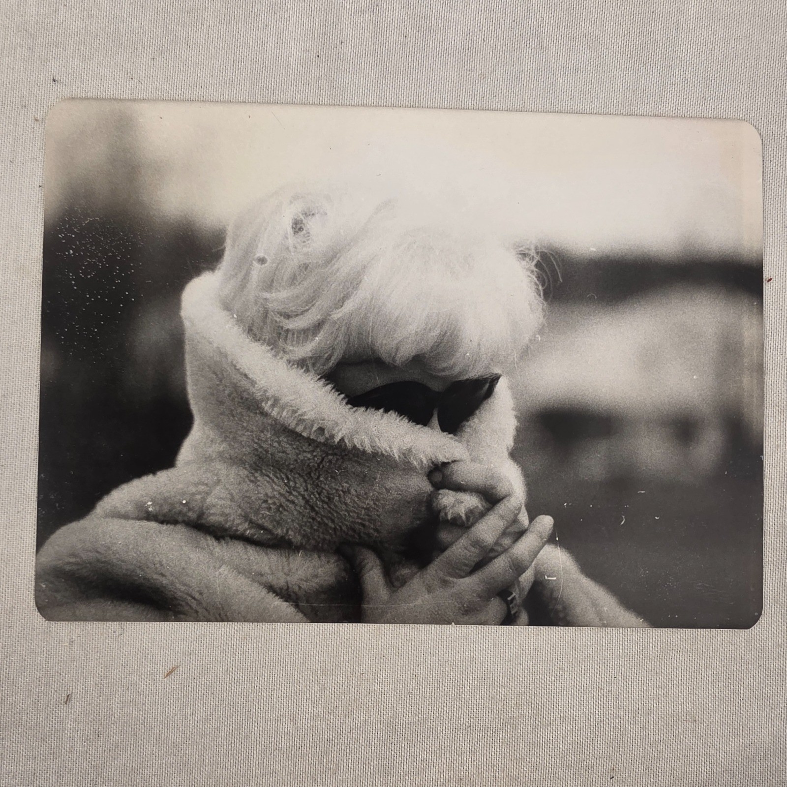 Vintage B&W Snapshot Photograph Glamorous Woman in Fur Coat Sunglasses 1960s