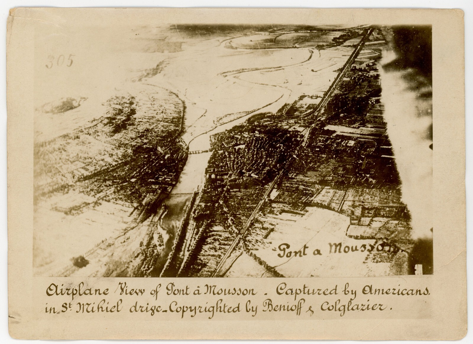 Original WWI Aerial Photo Pont-à-Mousson Captured by Americans St. Mihiel Drive