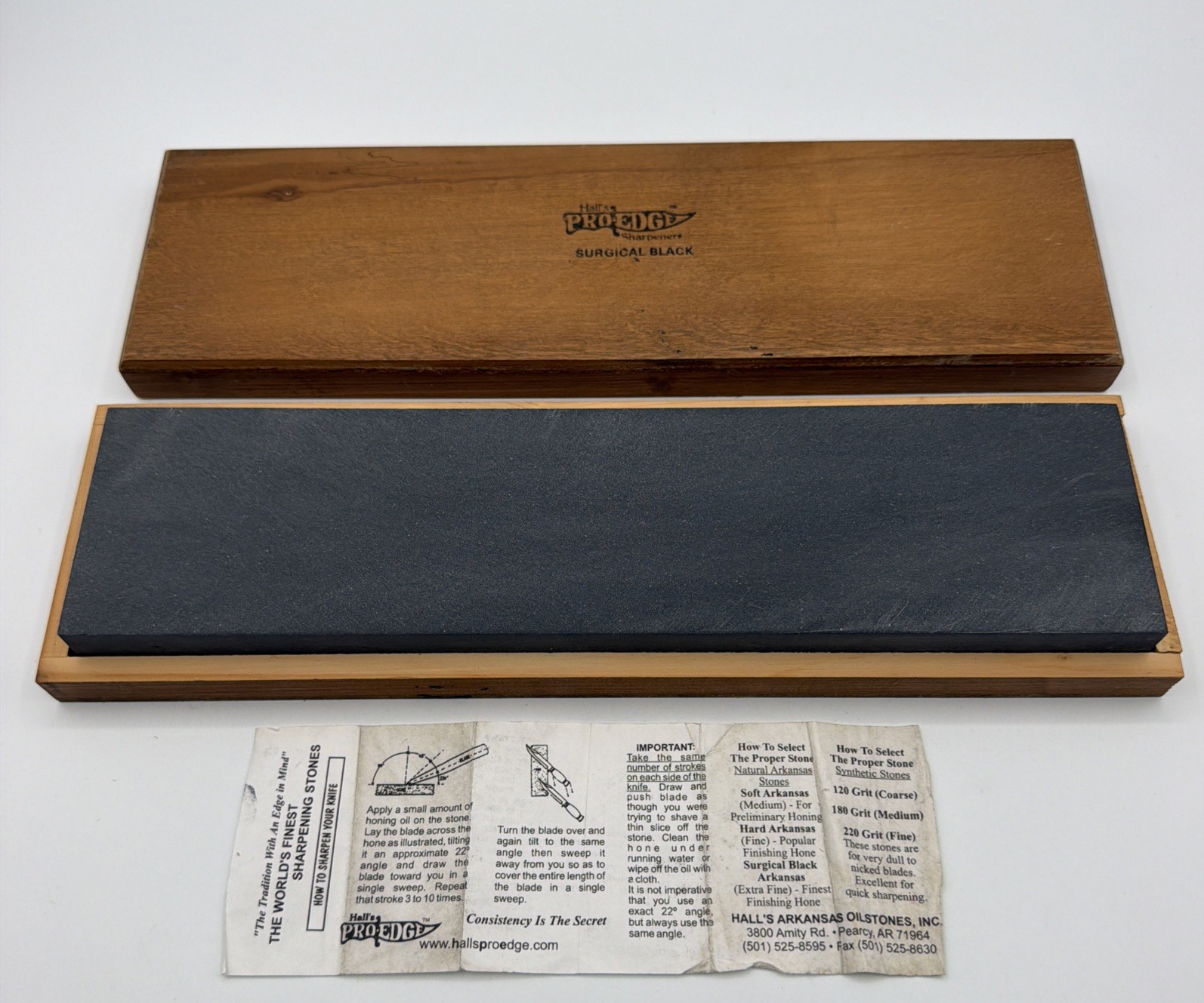 Vintage Halls Pro Edge Surgical Black Arkansas Sharpening Oil Stone 12x3x1 Box