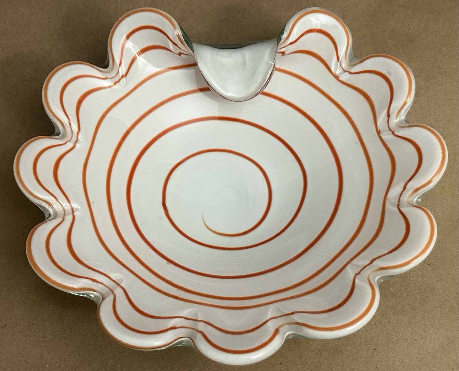 Murano Fratelli Toso Decorative Orange Swirl Art Glass Candy Bowl Trinket Dish