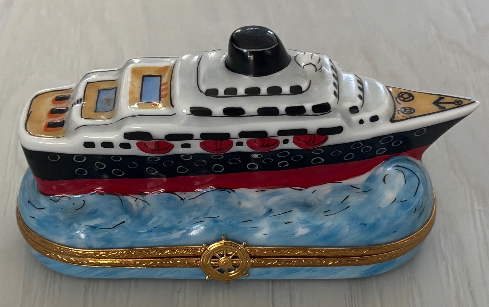 Vintage Artoria Limoges Enamel Cruise Ship Trinket or Pill Box with Life Saver