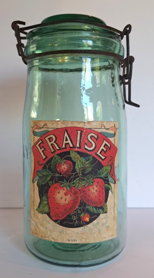Antique French Country Decor L\'IDEALE Canning Jar Glass w/Label \
