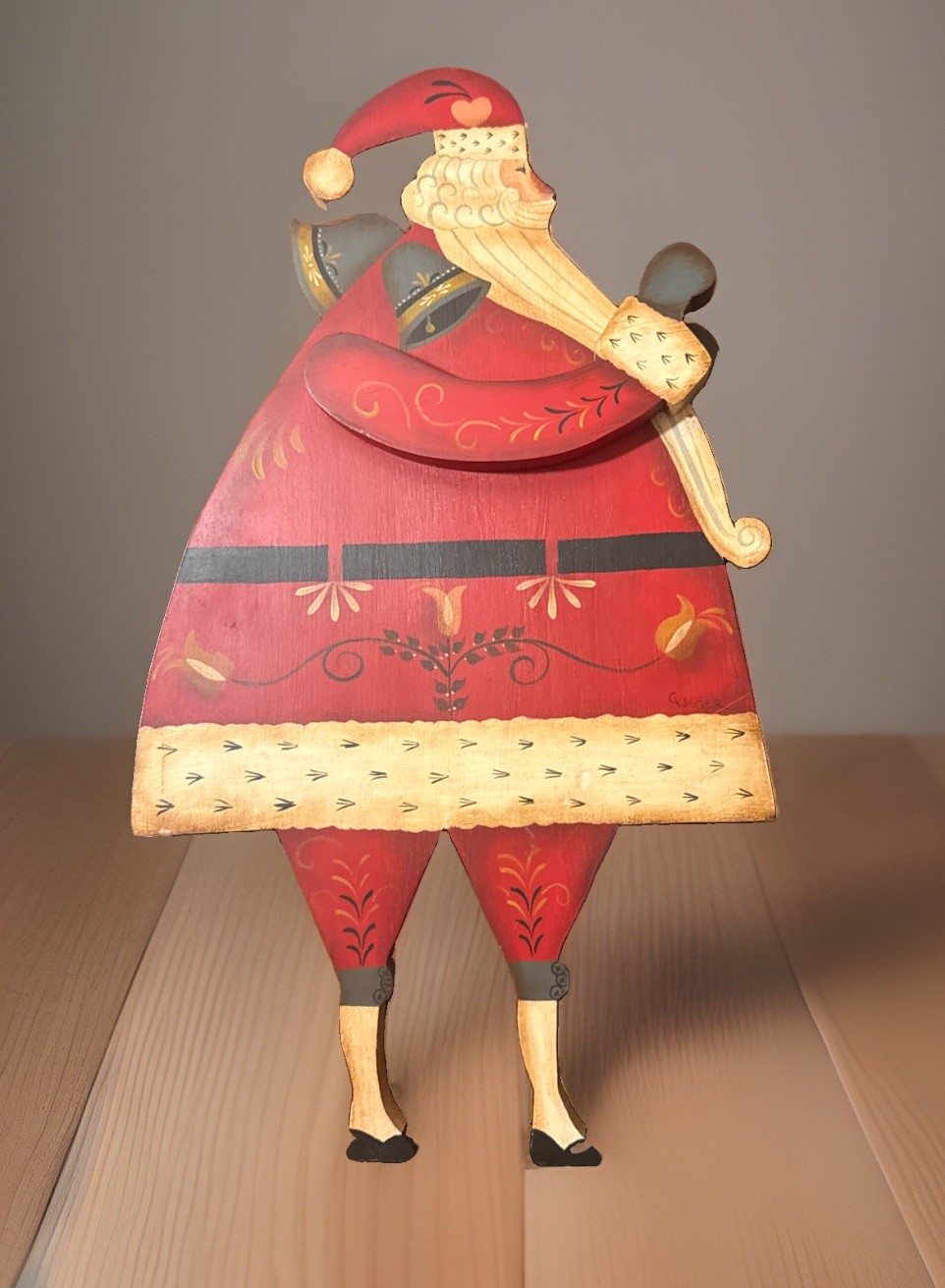 Vintage Hand Painted Wooden Santa Cutout 18.5
