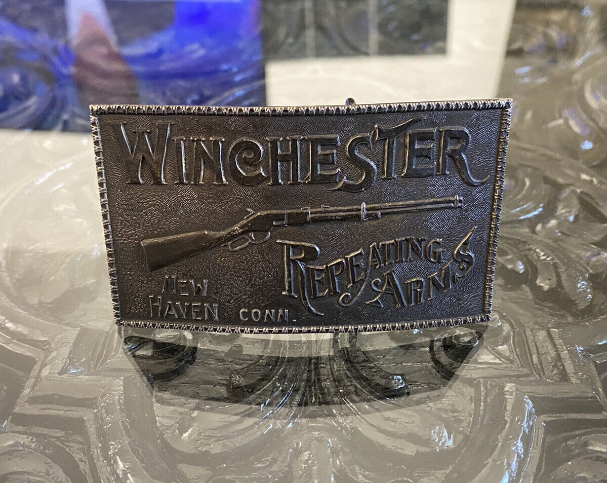 Vintage Winchester Repeating Arms Metal Belt Buckle New Haven CT. By Lewis  Used