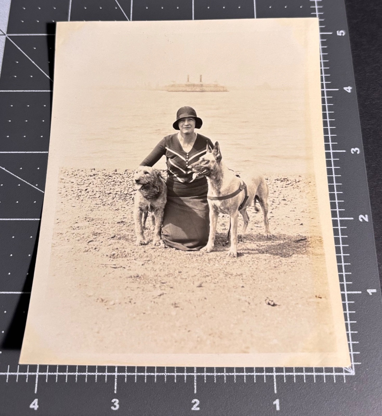 1930s Woman GERMAN SHEPPARD Dog Pet SHIP Vtg Snapshot PHOTO