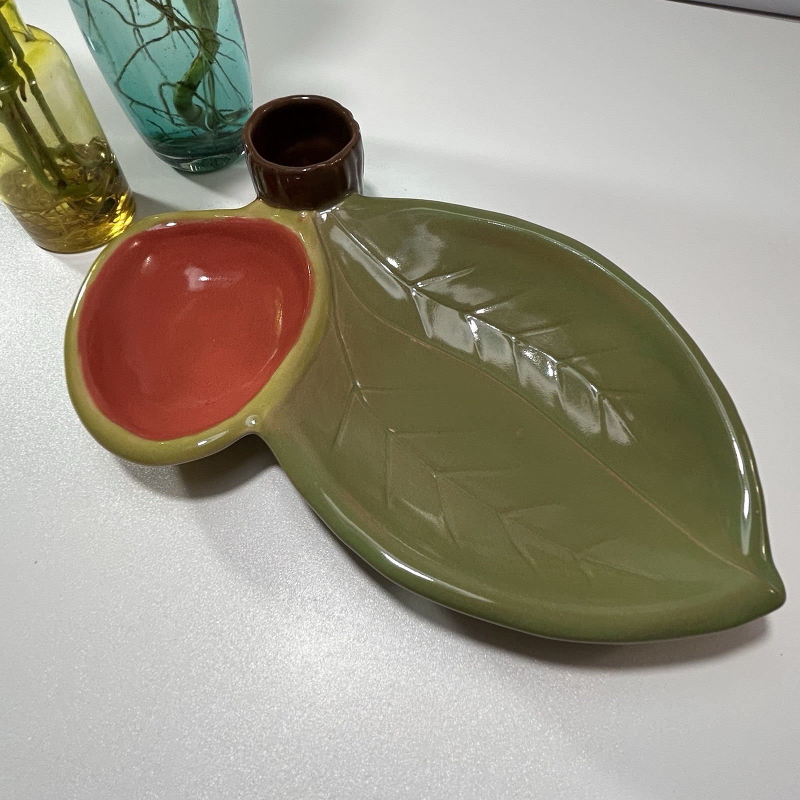 Red Wing USA Uncommon Goods Olive Serving Dish Leaf Tray Missing Lid