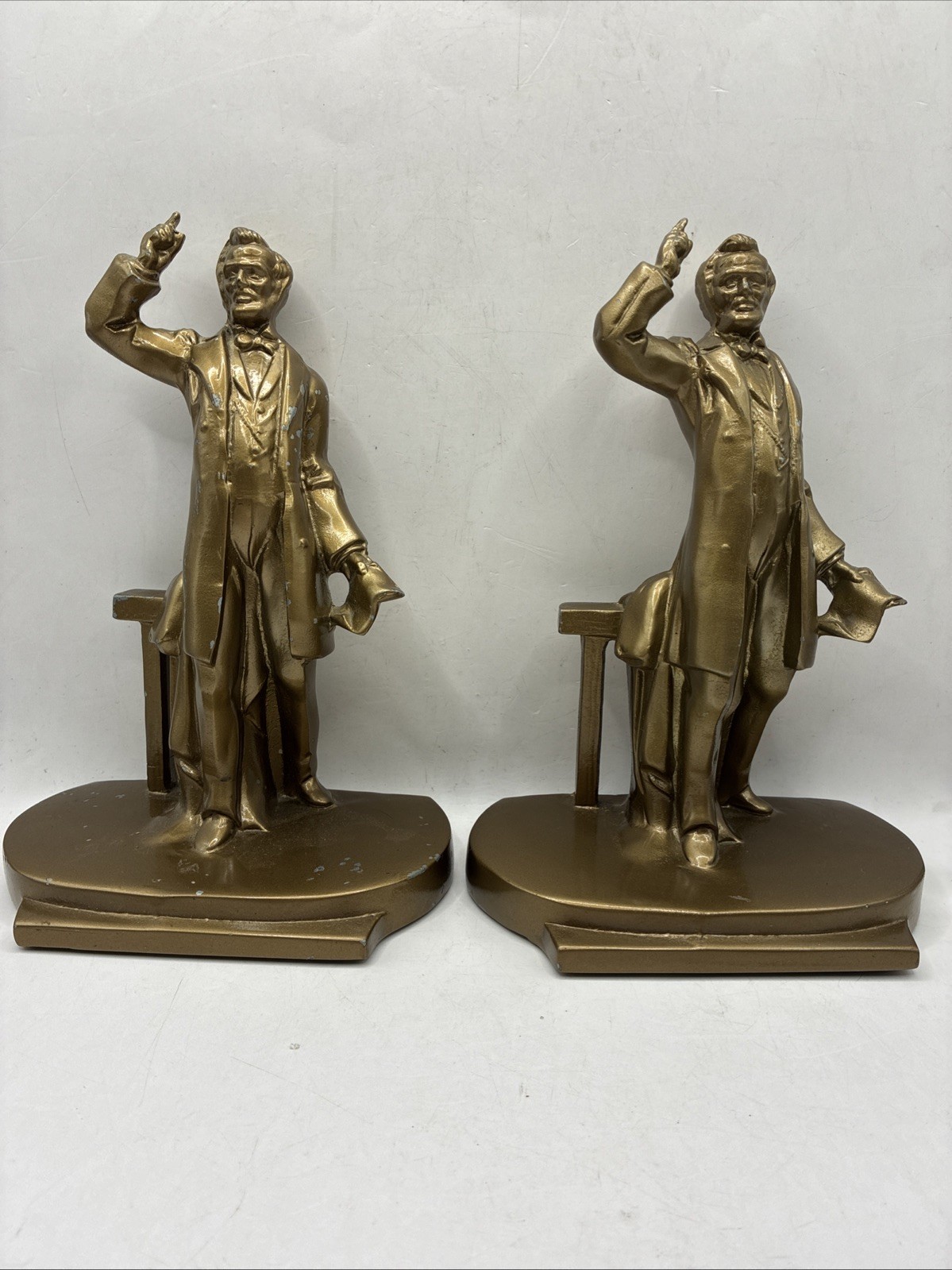 VTG 1930's Bronze Abraham Lincoln Statue at Gettysburg PMC Bookends Heavy