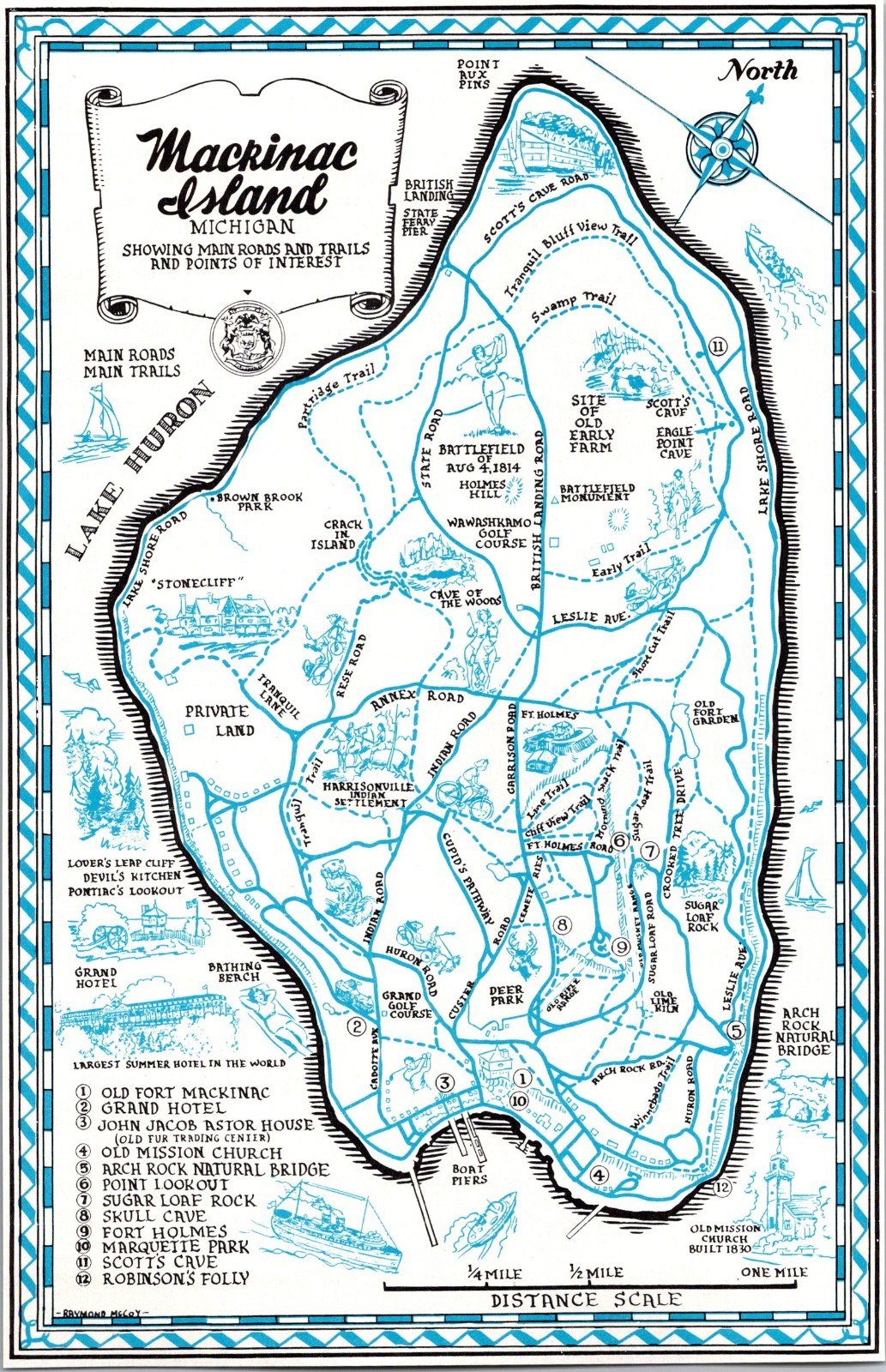 Mackinac Island Showing Main Roads & Trails in Michigan 1958 MI Ad TAK3-1 Mackinac Island Showing Main Roads & Trails in Michigan 1958 MI Ad TAK3-1