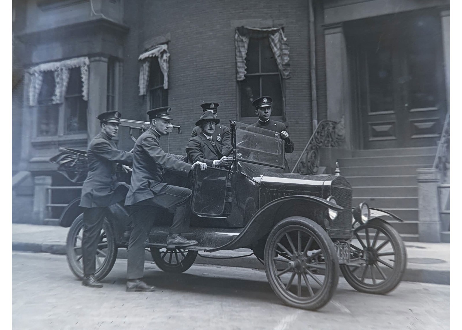 1920s Boston Police Machine Gun Model T Car Pemberton Sq Glass Negative OOAK