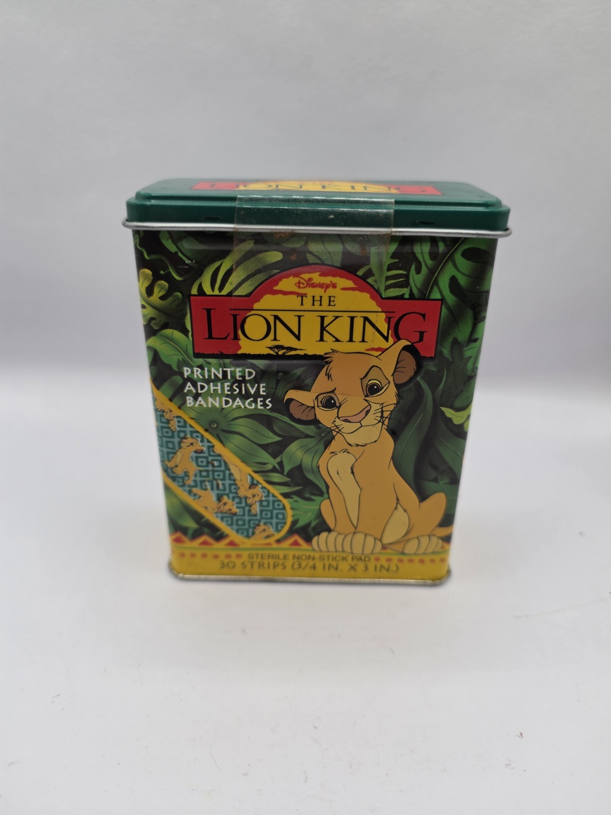 VINTAGE THE LION KING METAL TIN KID CARE W/ 30 STRIPS ADHESIVE BANDAGES SEALED