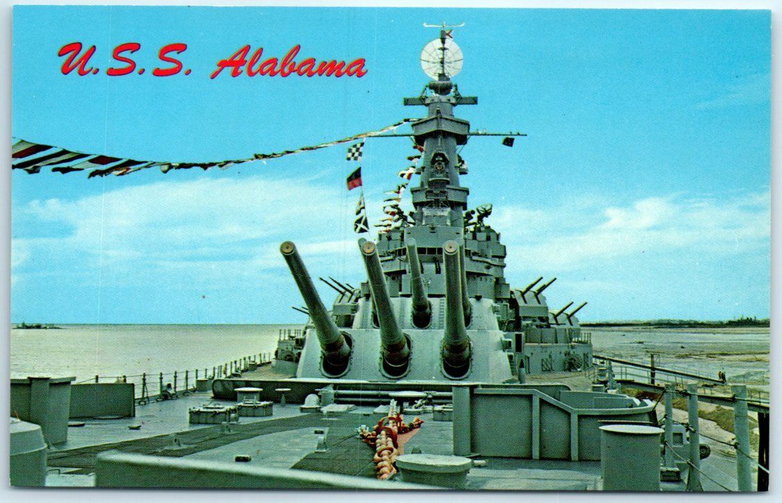 Postcard - U.S.S. Alabama, Mobile Bay Causeway - Mobile, Alabama