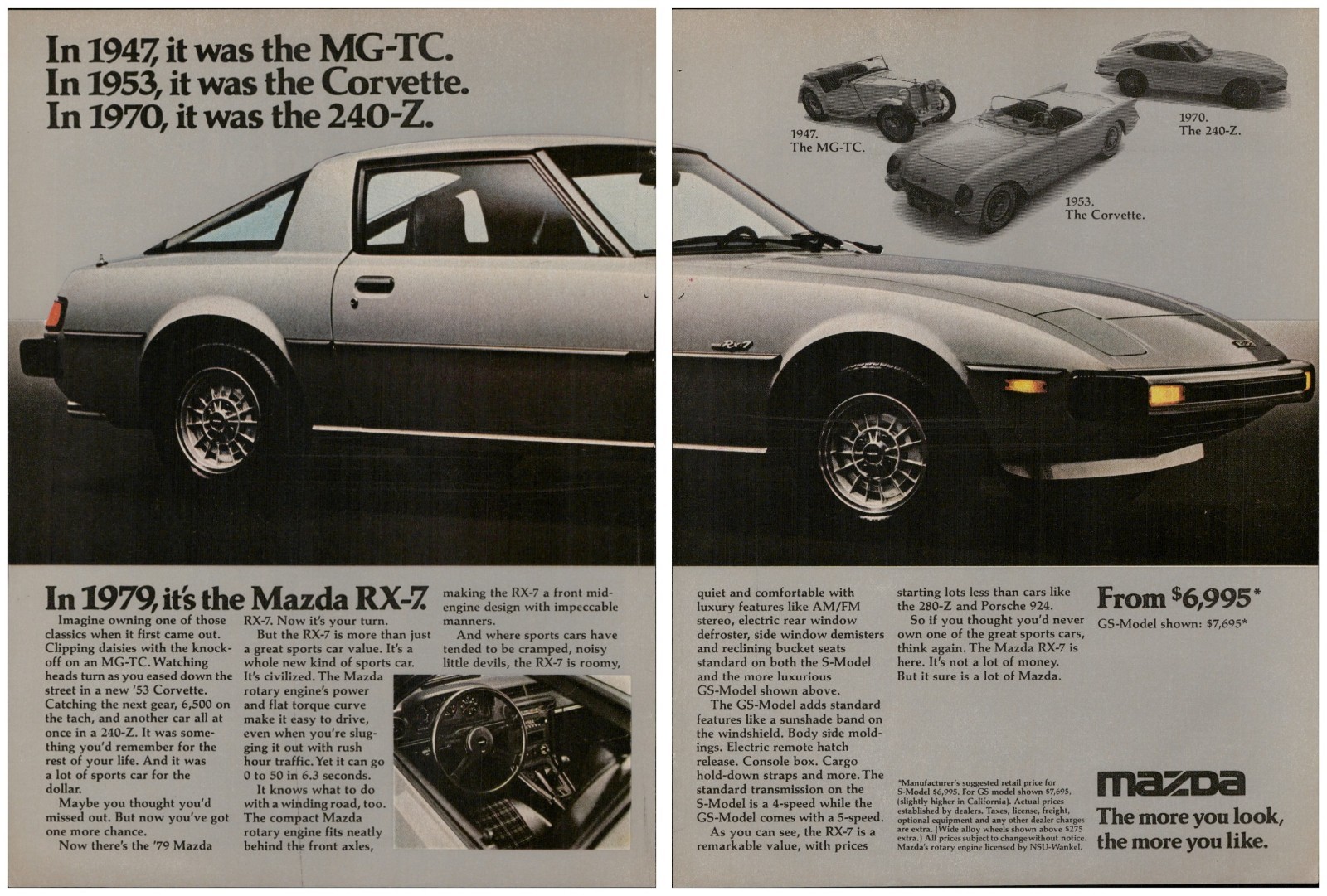 1978 Vintage Car Print Ad Gray Mazda RX7 Japanese Sports Car Magazine Promo Art