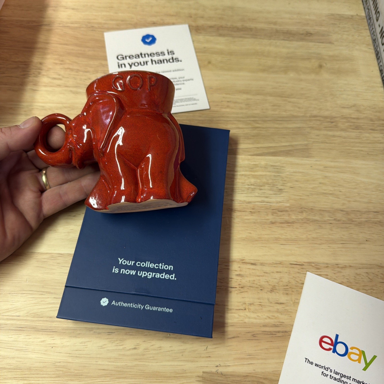 Frankoma Elephant 1976 Vintage Orange GOP Mug Coffee Cup USA Patent Political US
