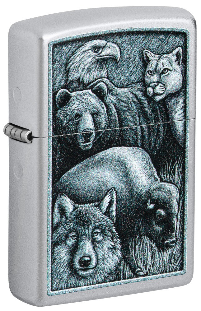 Zippo Animal Kingdom Design Satin Chrome Windproof Pocket Lighter, 46237-000003 Zippo Animal Kingdom Design Satin Chrome Windproof Pocket Lighter, 46237-000003
