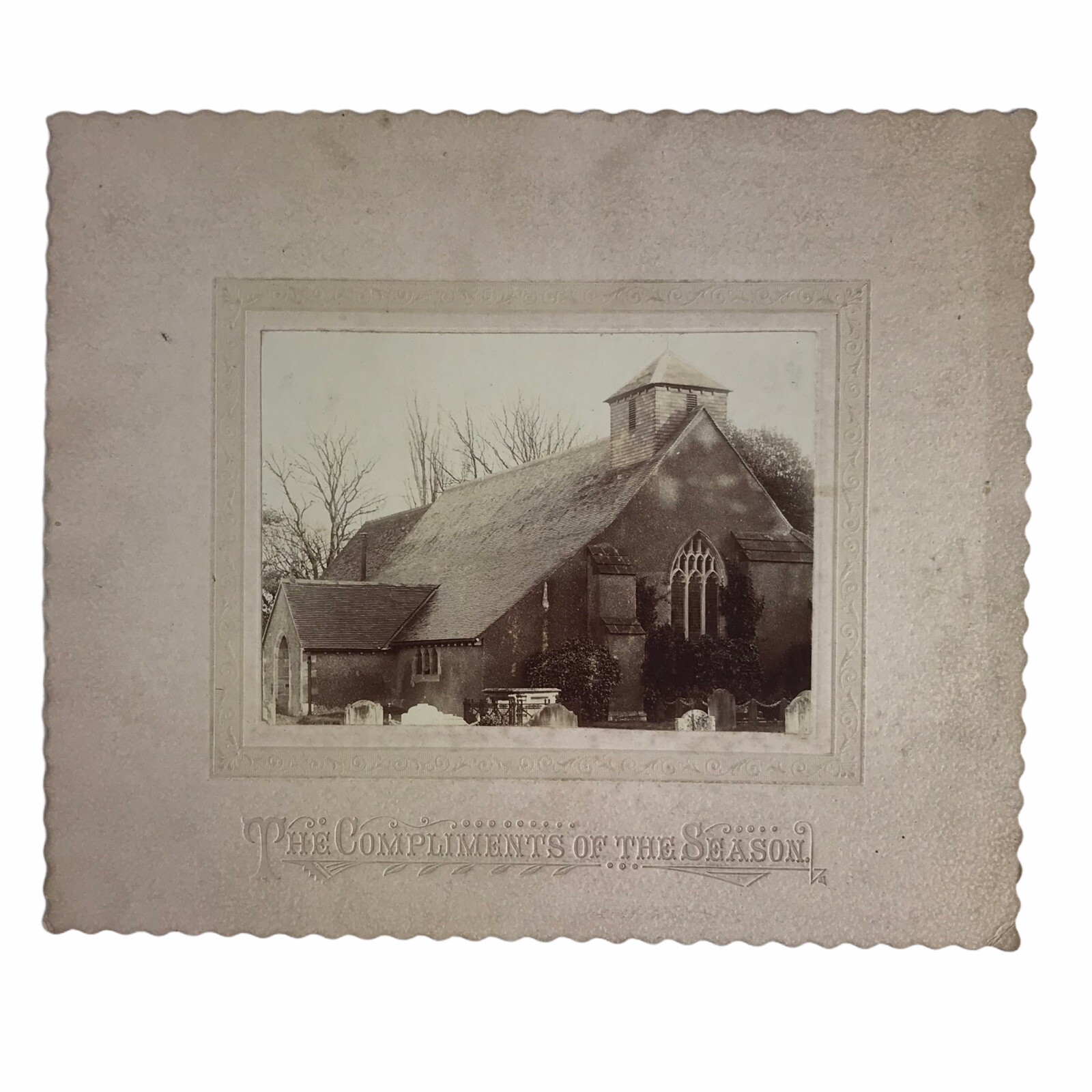 1898 Victorian Cabinet Card Photo Ferring Church Greetings Of The Season 6-1/2\