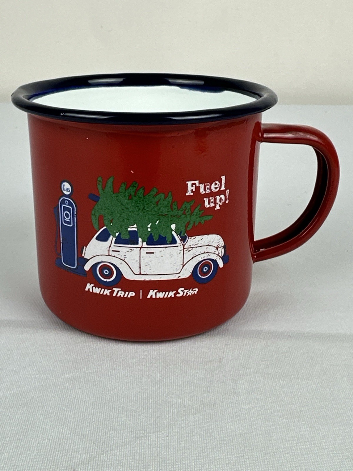 Kwik Trip Kwik Star Fuel Up Christmas Enamel Mug Red Holiday Camp Cup