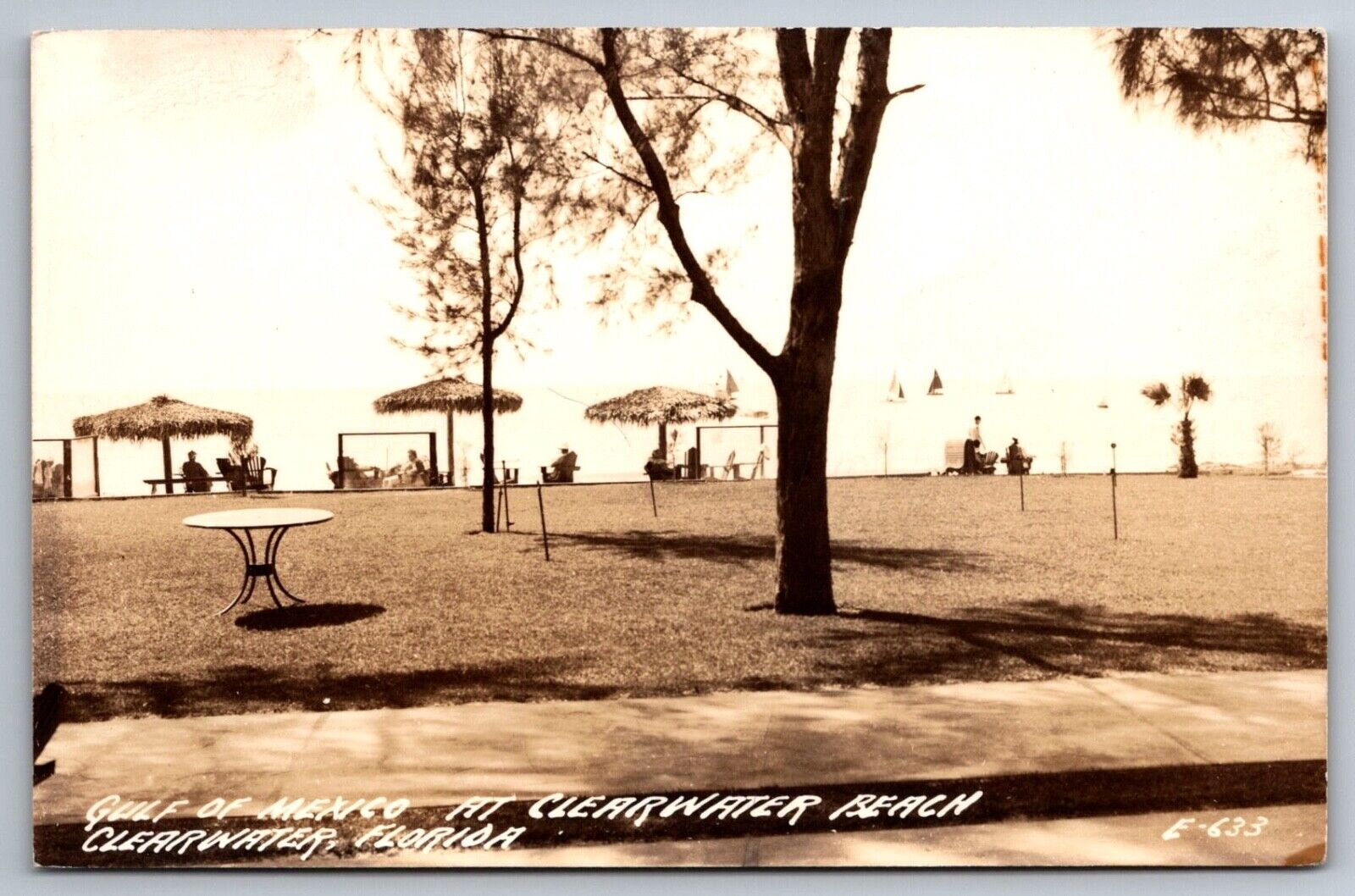 RPPC Postcard Clearwater Beach FL Florida Gulf of Mexico c1950s Boats Umbrellas