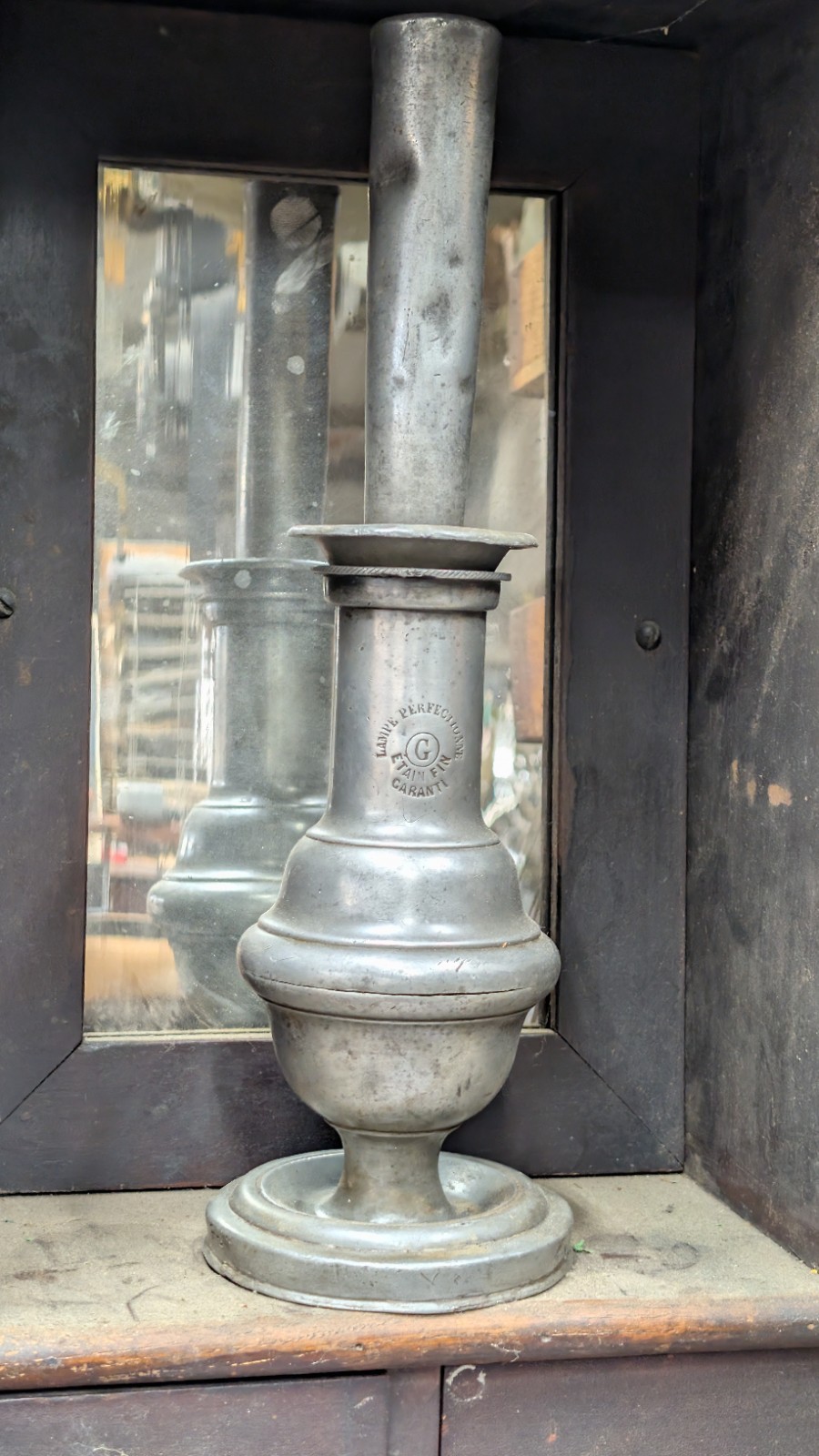 Rare Antique Pewter 19th-century French pewter oil lamp Genuine Rare Antique Pewter 19th-century French pewter oil lamp Genuine