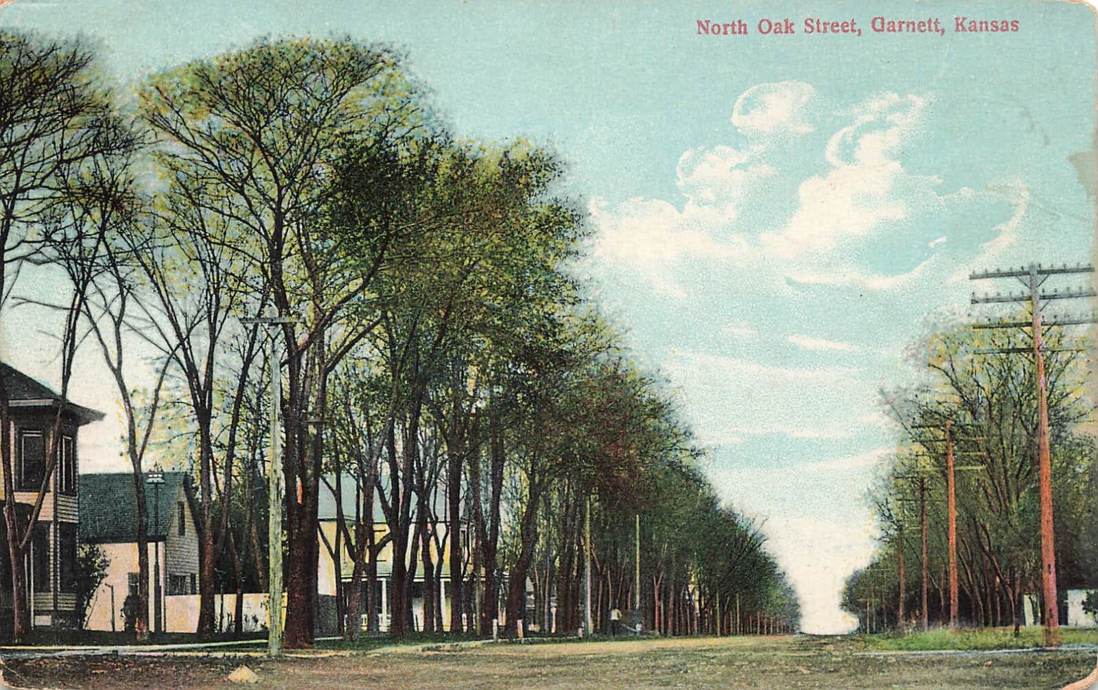 Postcard ~ Garnett, Kansas, North Oak Street - C. 1910
