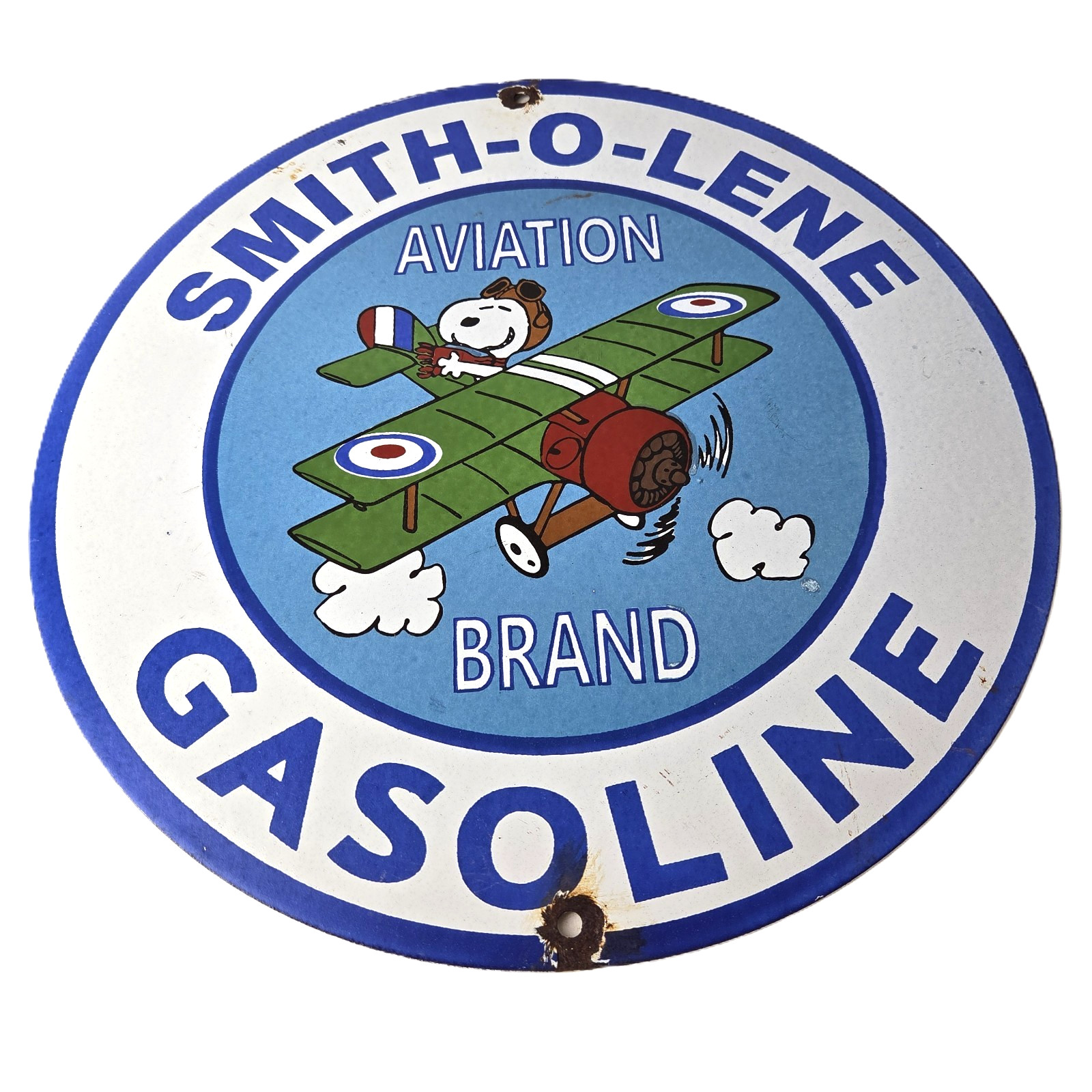Vintage Smith-O-Lene Snoopy Aviation Porcelain Sign - Peanuts Gas Sign