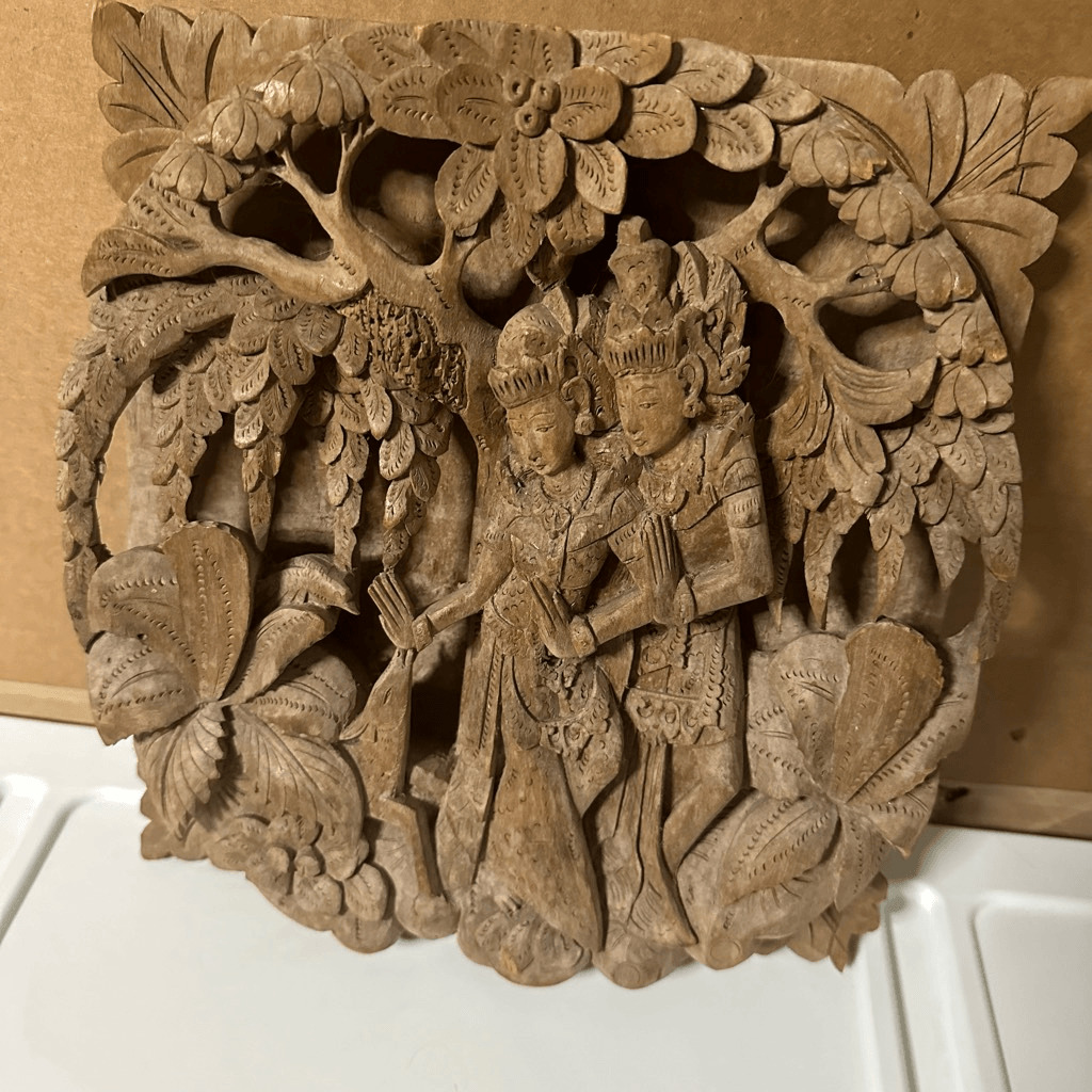 Vtg Balinese Bali Wooden Carving High Relief 3D Art Panel Hand Carved Wood 10”