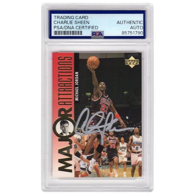 Charlie Sheen Signed 1995-96 Upper Deck Major Attractions Michael Jordan Card...