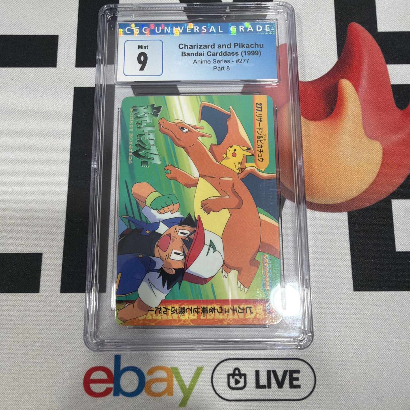 Bandai CGC 9 Pokemon Carddass 1999 Anime #277 Charizard Pikachu Japanese