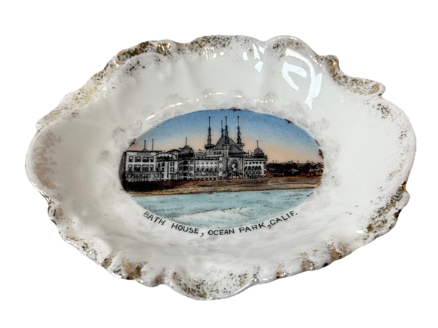 OCEAN PARK , CALIFORNIA  Antique BATH HOUSE Souvenir RARE China Dish Plate